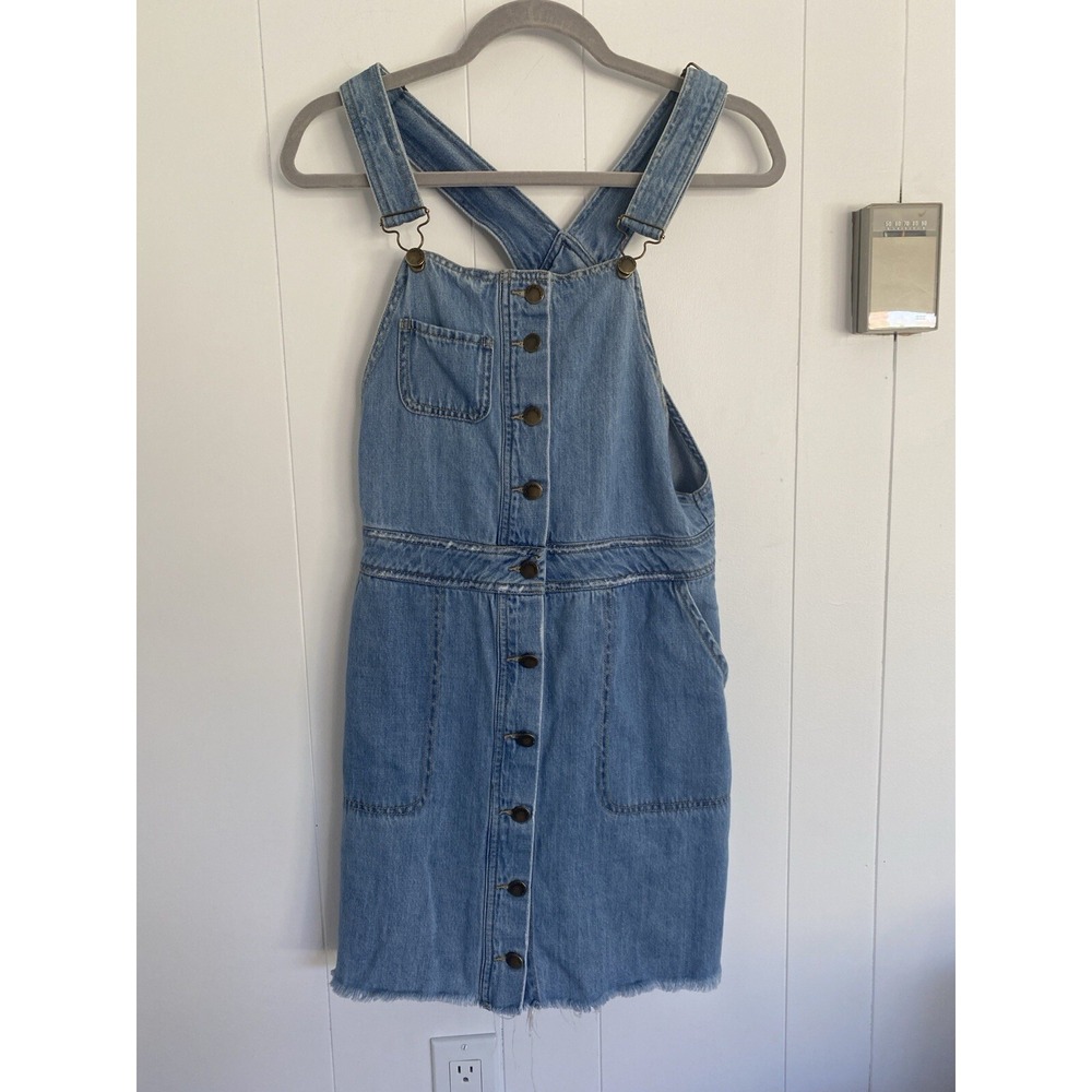 Life in Progress Denim Overall Dress Sz  Small Frayed Hem Distressed